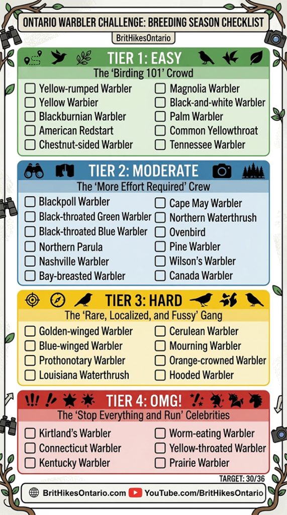 Ontario Warbler Checklist